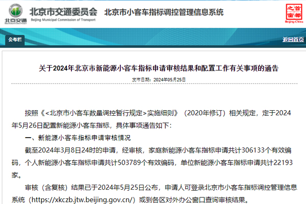 北京新能源小客车指标分配：5.84万个家庭指标即将揭晓