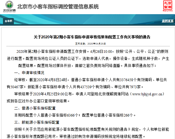 北京新能源指标总申请人数约43.75万 个人